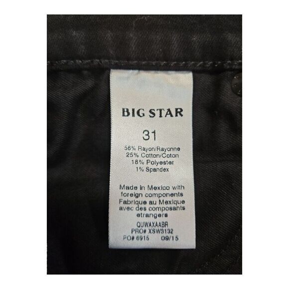 Big Star Jeans Solid Black Stretch Straight Premium Denim Size 31 - Picture 7 of 8